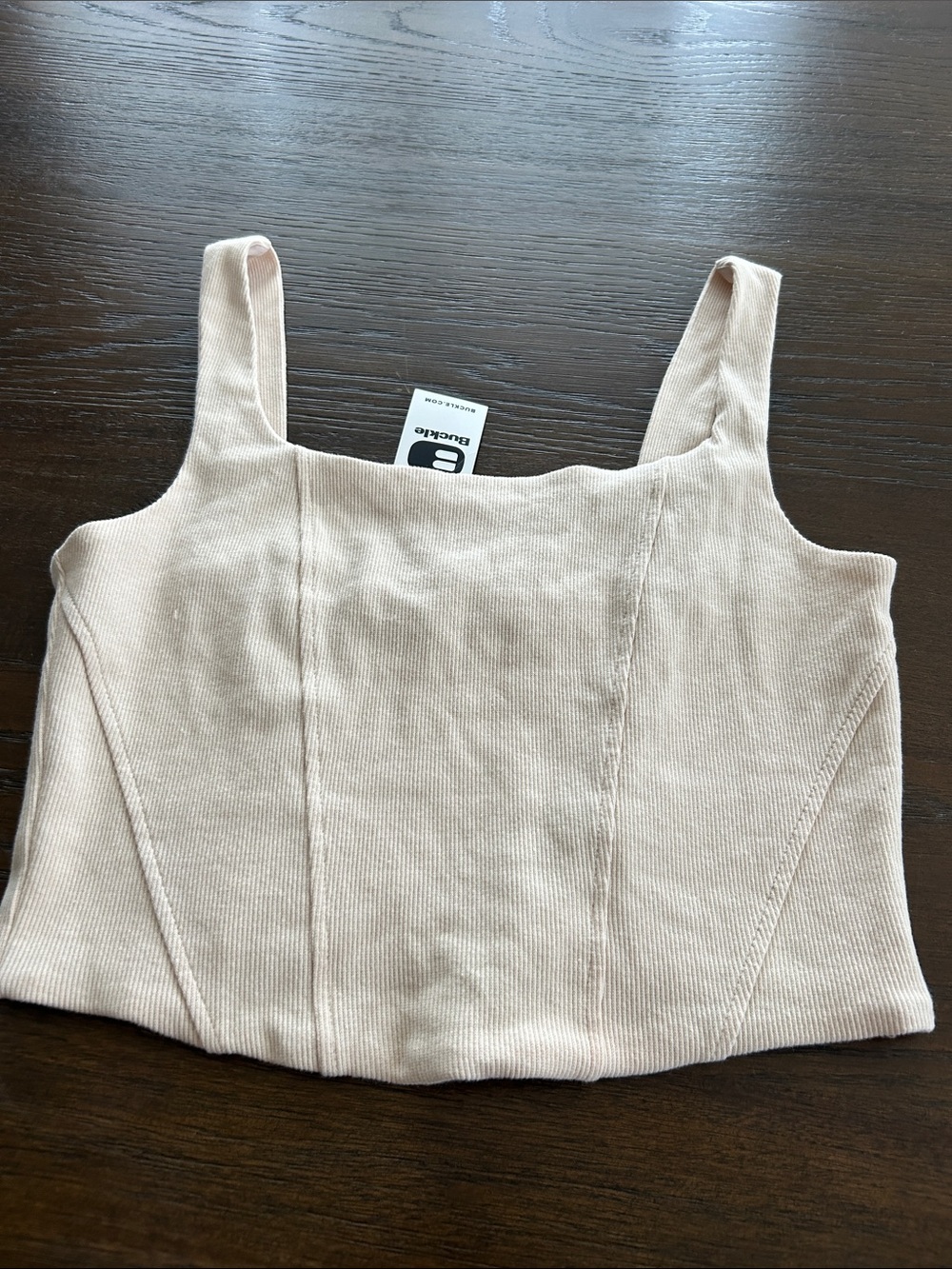 BKE Cream Ribbed Square-Neck Crop Top NWT